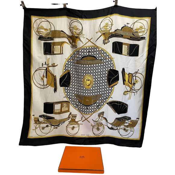 Vintage Hermes Les Voitures a Transformation Silk Scarf with the Original Box - Picture 1 of 16